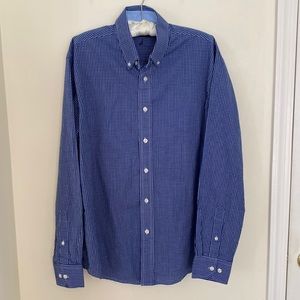 Nautica Mens Long Sleeve Blue Button Down Casual 100% Cotton Gingham Shirt